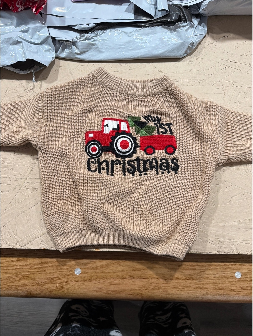 Baby Christmas Tractor Knit Sweater – 6–9 Months